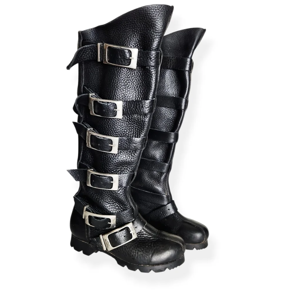 Son of Sandlar Black Leather Handmade Boots Size 6 Buckles Renaissance Fair